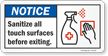 Sanitize All Touch Surfaces Before Exiting Sign
