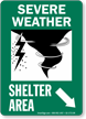 Severe Weather Shelter Area Down Right Arrow Sign