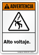 Spanish ANSI Advertencia Alto Voltaje Sign, High Voltage