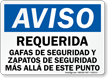 Spanish Notice Safety Glasses Shoes Required Sign