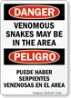 Venomous Snakes Area Bilingual Danger Sign