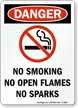 Danger No Smoking No Open Flames Sign