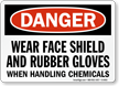 Danger Shield Gloves Handling Chemicals Sign