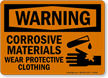 Warning Corrosive Materials Protective Clothing Sign