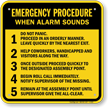 Emergency Procedure When Alarm Sounds Sign
