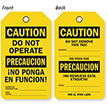 Caution Do Not Operate OSHA Safety 2 Sided Bilingual Tag