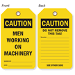 Caution Men Working On Machinery Double Sided Tag