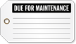 Due To Maintenance Vinyl Inspection Tag
