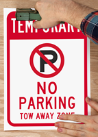Temporary No Parking, Tow Away Zone with Plastic Signs in Rip-Out SignBook 