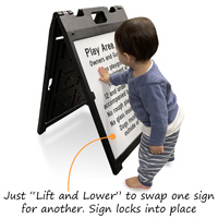 Quick change feature for a-frame sidewalk signs