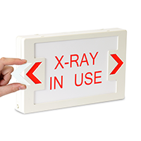 LED Exit Sign with Battery Backup: X-Ray In Use - Red Lettering, White Background