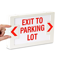 	
Exit to Parking Lot - Red Lettering, LED Exit Sign