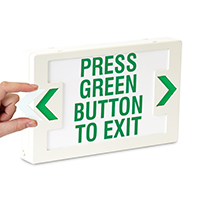 LED Press Green Button To Exit Sign with Punch-Out Arrows