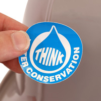 Reflective hard hat sticker with "Think" message