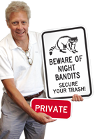 Beware of Night Bandits (Racoon) Secure Trash Signs