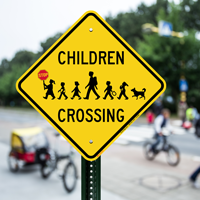 Children Crossing Holding Hand Held Stop Signs