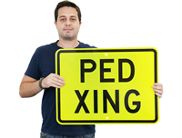 Fluorescent Diamond Grade Pedestrian Sign