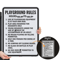 Playground operating hours sign