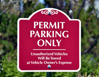 Permit Parking Only Unauthorized Vehicles Towed Signs
