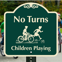 No Turns Children Playing with Graphic Signs