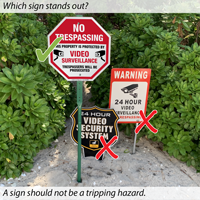 No trespassing video surveillance signs for lawn