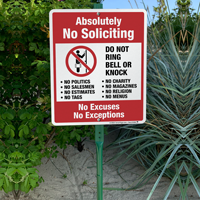 No soliciting sign with stake