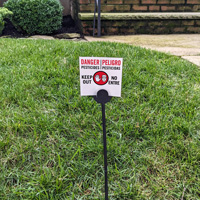 Danger Pesticides Keep Out Bilingual Lawn Sign