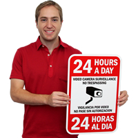 Bilingual 24 Hours Video Camera Surveillance Signs
