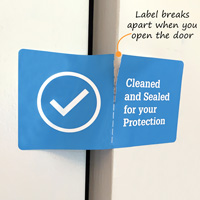 Sealed room sticker that breaks apart when you open the door