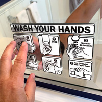 Clear bathroom decal for handwashing instructions