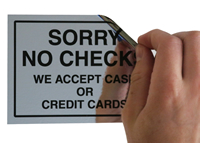 Sorry No Checks Cash/Credit Card Only Labels