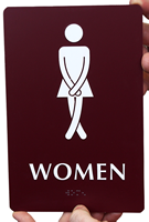 Cross legged Women's Bathroom Humor Signs