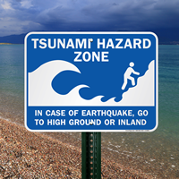 Tsunami Hazard Zone: In Case Earthquake Sign With Graphic