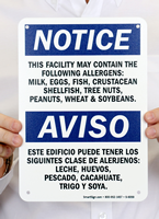Facility Contains Allergens Bilingual Sign