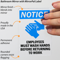 Employees Must Wash Hands Label for Mirror
