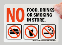 No Food Drinks Or Smoking Mirror Text Signs