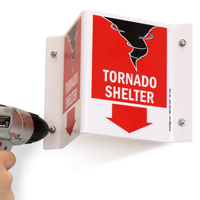 Tornado shelter projecting sign