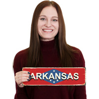 Retro-style Arkansas sign featuring state name