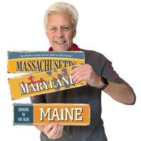 Antique-inspired "Shining in the Blue" sign for Maine
