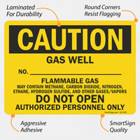 Warning sign for restricted access to gas well