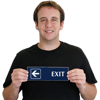 Exit, with Left Arrow Engraved Signs
