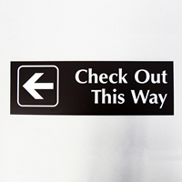 Check Out This Way, Left Arrow Engraved Signs