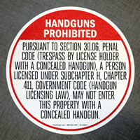 Handguns Prohibited In English Floor Sign