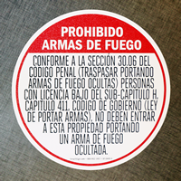 Handguns Prohibited In Spanish Floor Sign