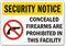 Security Notice Concealed Firearms Prohibited Sign