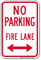 No Parking Fire Lane Sign With Bidirectional Arrow