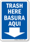 Bilingual Trash Here Sign (with Arrow)