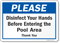 Disinfect Hands Before Entering The Pool Area Sign