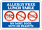 No Dairy Eggs Nuts Peanuts Allergy Free Lunch Table Sign
