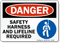 Safety Harness Lifeline Required Danger Sign